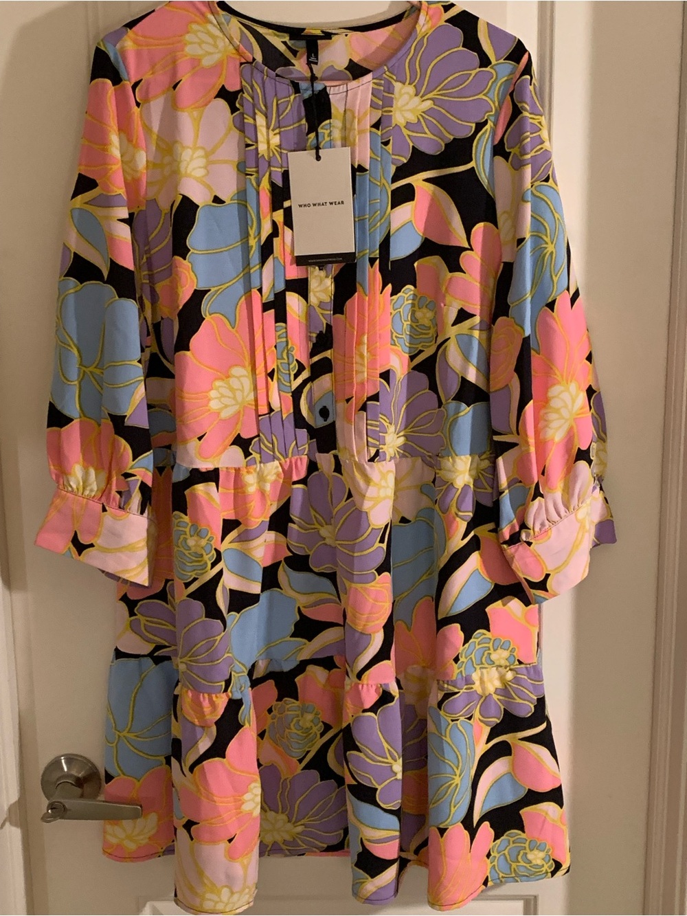 “Who What Wear” NWT Floral Pleated Tunic Dress - Pink, Blue, Purple, Black